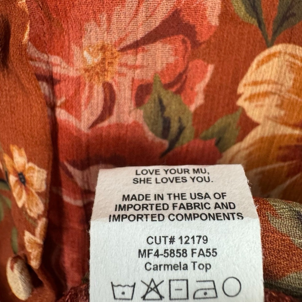 Show Me Your MuMu Carmela Top Blouse Floral Orange Relaxed Chiffon Ruffle Sz S - Picture 7 of 9